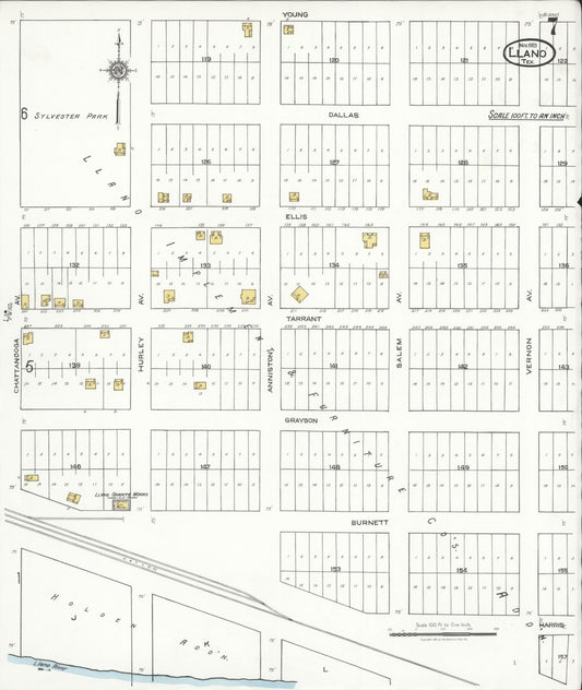 Sanborn Fire Insurance Map from Llano, Llano County, Texas (1921), Sheet #0007 - Historic Sanborn Fire Insurance Map Print, vintage old map wall art, antique decor, genealogy gift, Texas Texas map