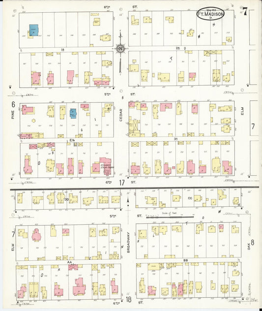 Sanborn Fire Insurance Map from Fort Madison, Lee County, Iowa (1913), Sheet #0007 - Historic Sanborn Fire Insurance Map Print, vintage old map wall art