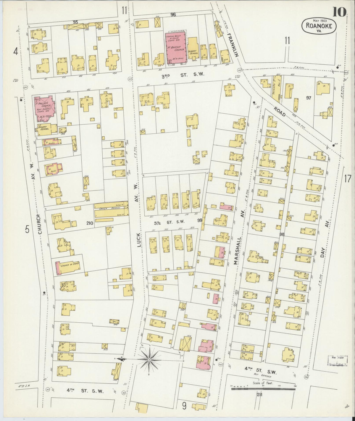 Sanborn Fire Insurance Map from Roanoke, Independent Cities, Virginia (1903), Sheet #0010 - Complete Map Set gallery image, historic Sanborn map, vintage wall art, Virginia Virginia