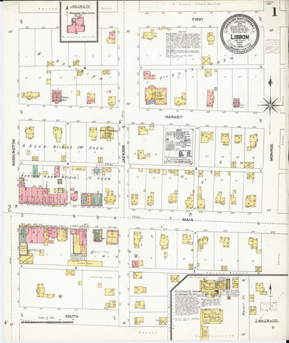 Sanborn Fire Insurance Map from Lisbon, Linn County, Iowa (1906), Sheet #0001 - Historic Sanborn Fire Insurance Map Print, vintage old map wall art