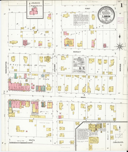 Sanborn Fire Insurance Map from Lisbon, Linn County, Iowa (1906), Sheet #0001 - Historic Sanborn Fire Insurance Map Print, vintage old map wall art