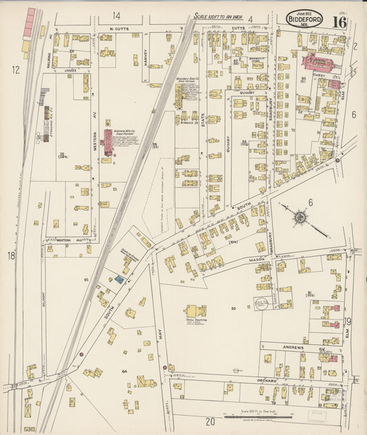 Sanborn Fire Insurance Map from Biddeford, York County, Maine (1922), Sheet #0016 - Historic Sanborn Fire Insurance Map Print, vintage old map wall art, antique decor, genealogy gift, Maine Maine map