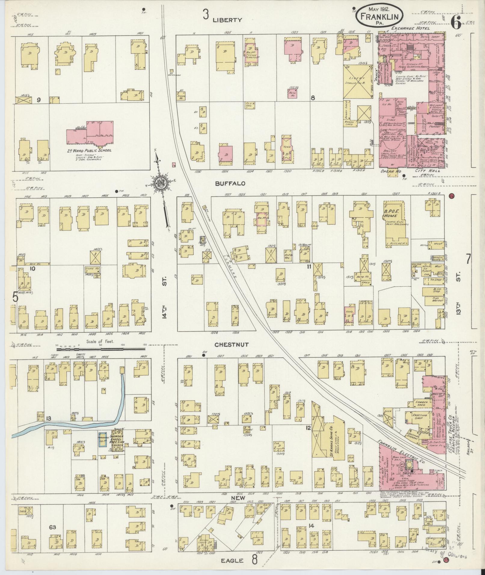 Sanborn Fire Insurance Map from Franklin, Venango County, Pennsylvania (1912), Sheet #0006 - Historic Sanborn Fire Insurance Map Print, vintage old map wall art, antique decor, genealogy gift, Pennsylvania Pennsylvania map