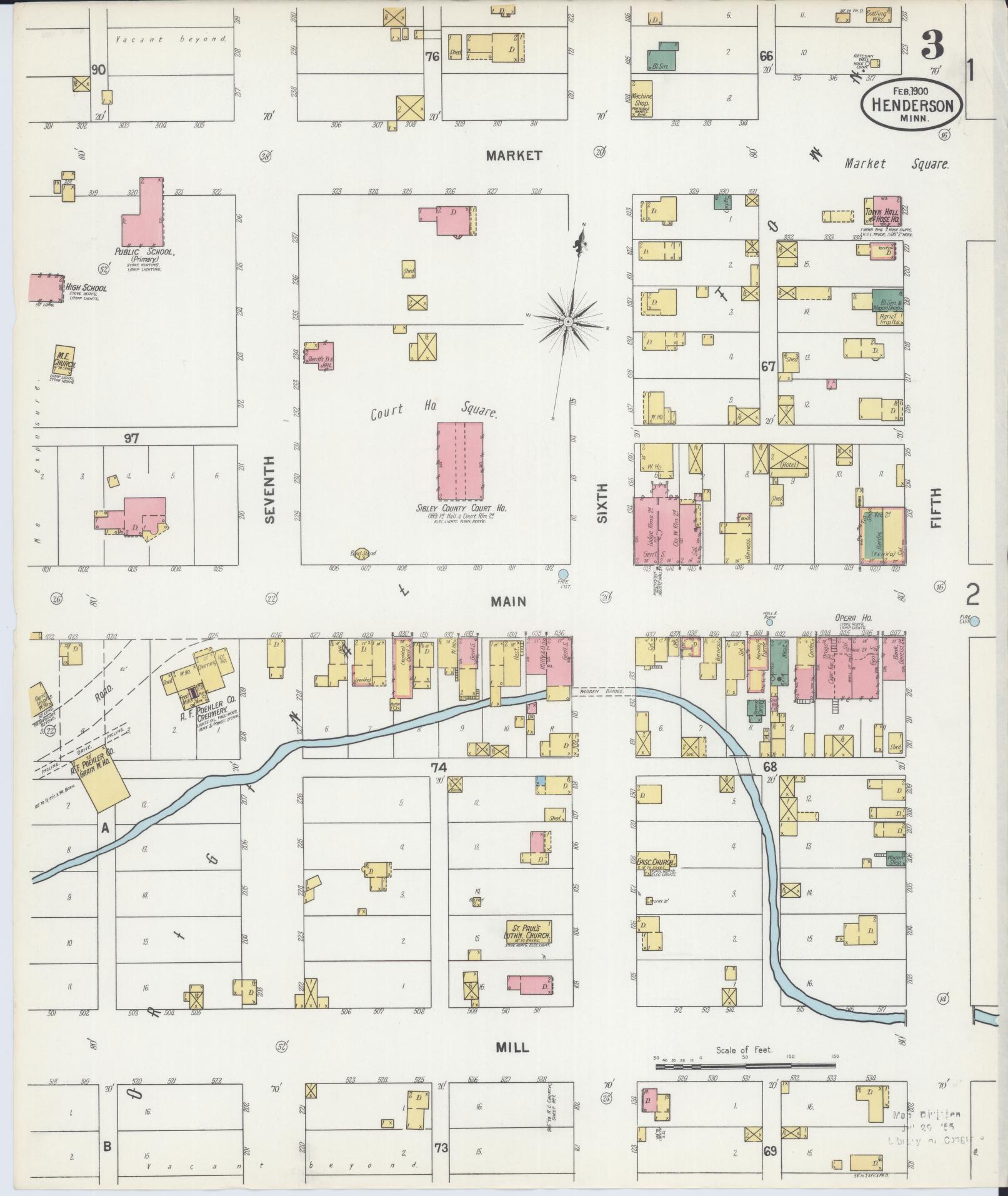 Sanborn Fire Insurance Map from Henderson, Sibley County, Minnesota (1900), Sheet #0003 - Complete Map Set gallery image, historic Sanborn map, vintage wall art, Minnesota Minnesota