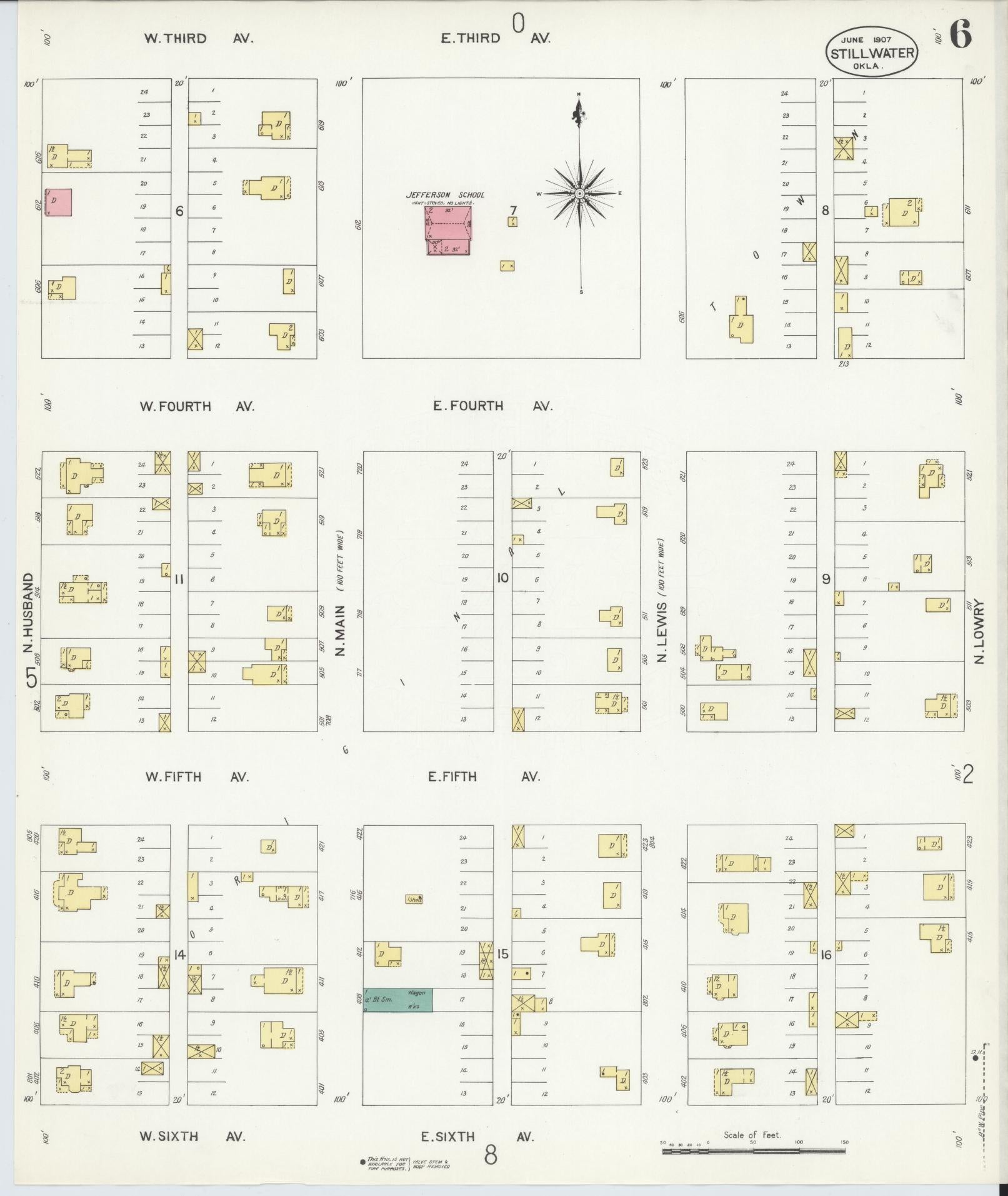 Sanborn Fire Insurance Map from Stillwater, Payne County, Oklahoma (1907), Sheet #0006 - Historic Sanborn Fire Insurance Map Print, vintage old map wall art, antique decor, genealogy gift, Oklahoma Oklahoma map