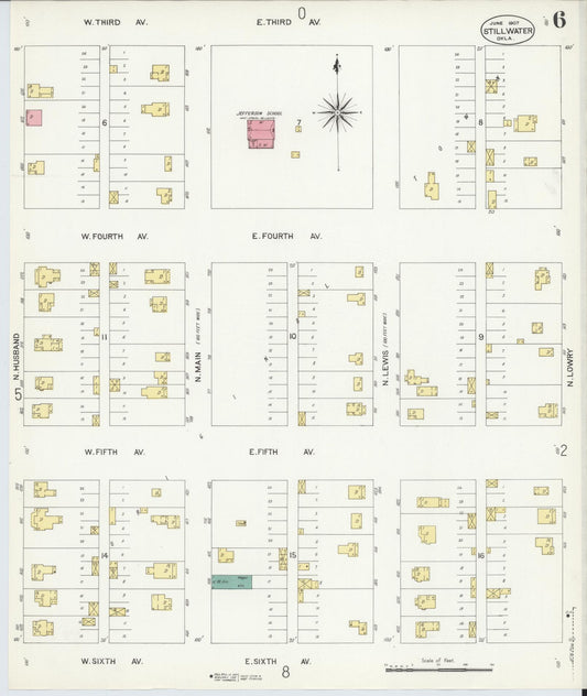 Sanborn Fire Insurance Map from Stillwater, Payne County, Oklahoma (1907), Sheet #0006 - Historic Sanborn Fire Insurance Map Print, vintage old map wall art, antique decor, genealogy gift, Oklahoma Oklahoma map