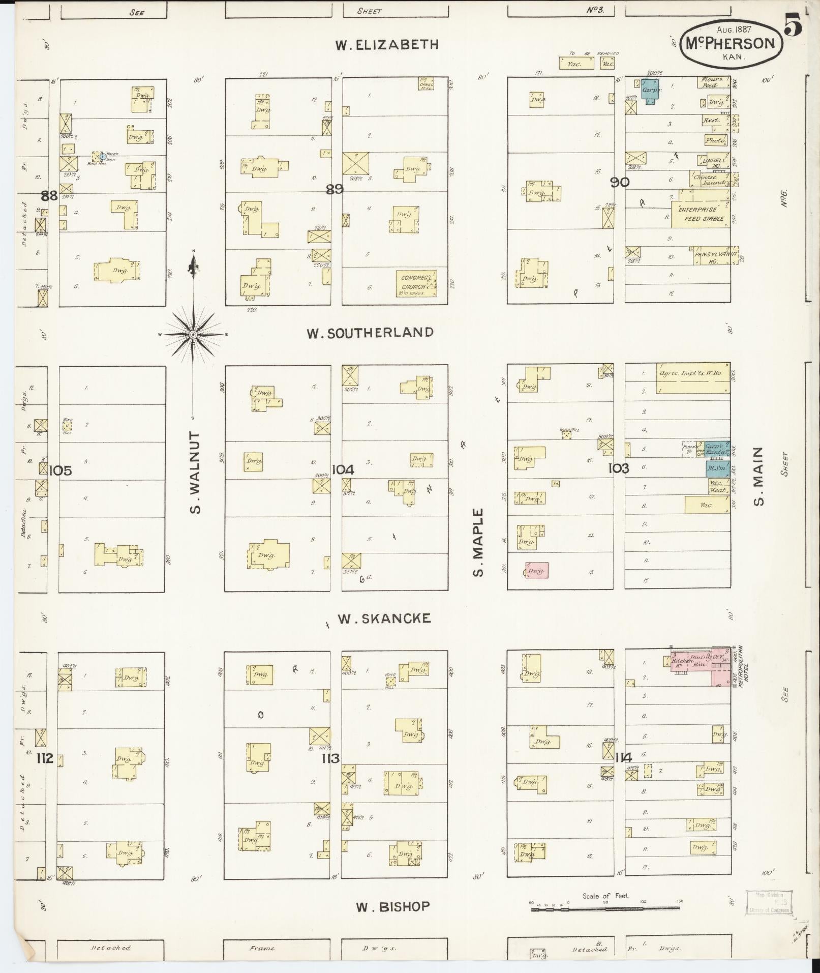 Sanborn Fire Insurance Map from Mcpherson, Mcpherson County, Kansas (1887), Sheet #0005 - Historic Sanborn Fire Insurance Map Print, vintage old map wall art, antique decor, genealogy gift, Kansas Kansas map
