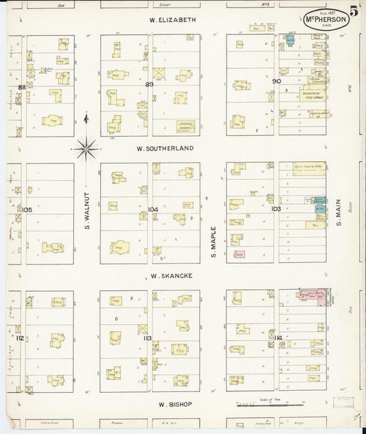 Sanborn Fire Insurance Map from Mcpherson, Mcpherson County, Kansas (1887), Sheet #0005 - Historic Sanborn Fire Insurance Map Print, vintage old map wall art, antique decor, genealogy gift, Kansas Kansas map