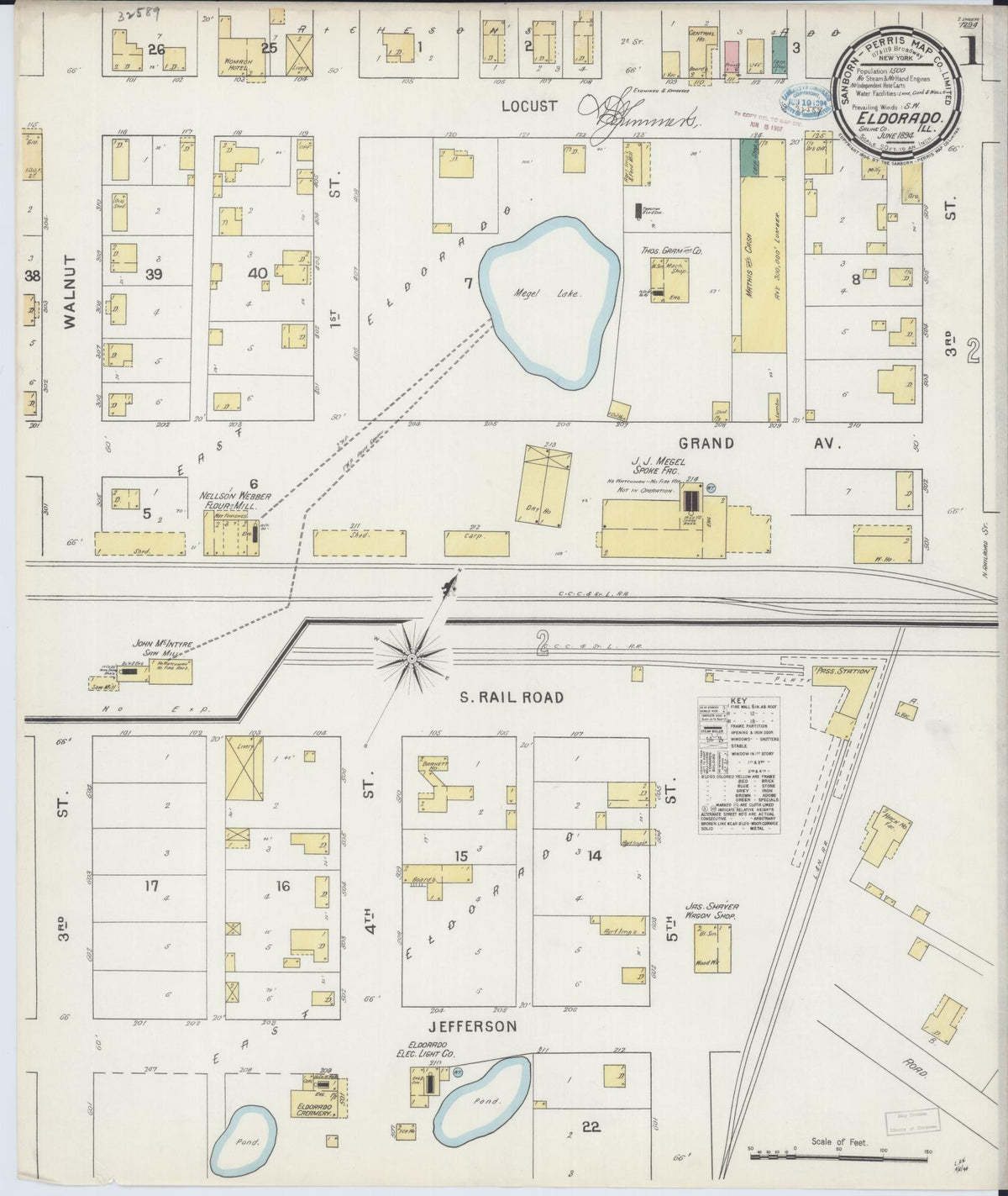 Sanborn Fire Insurance Map from Eldorado, Saline County, Illinois (1894), Sheet #0001 - Complete Map Set gallery image, historic Sanborn map, vintage wall art, Illinois Illinois
