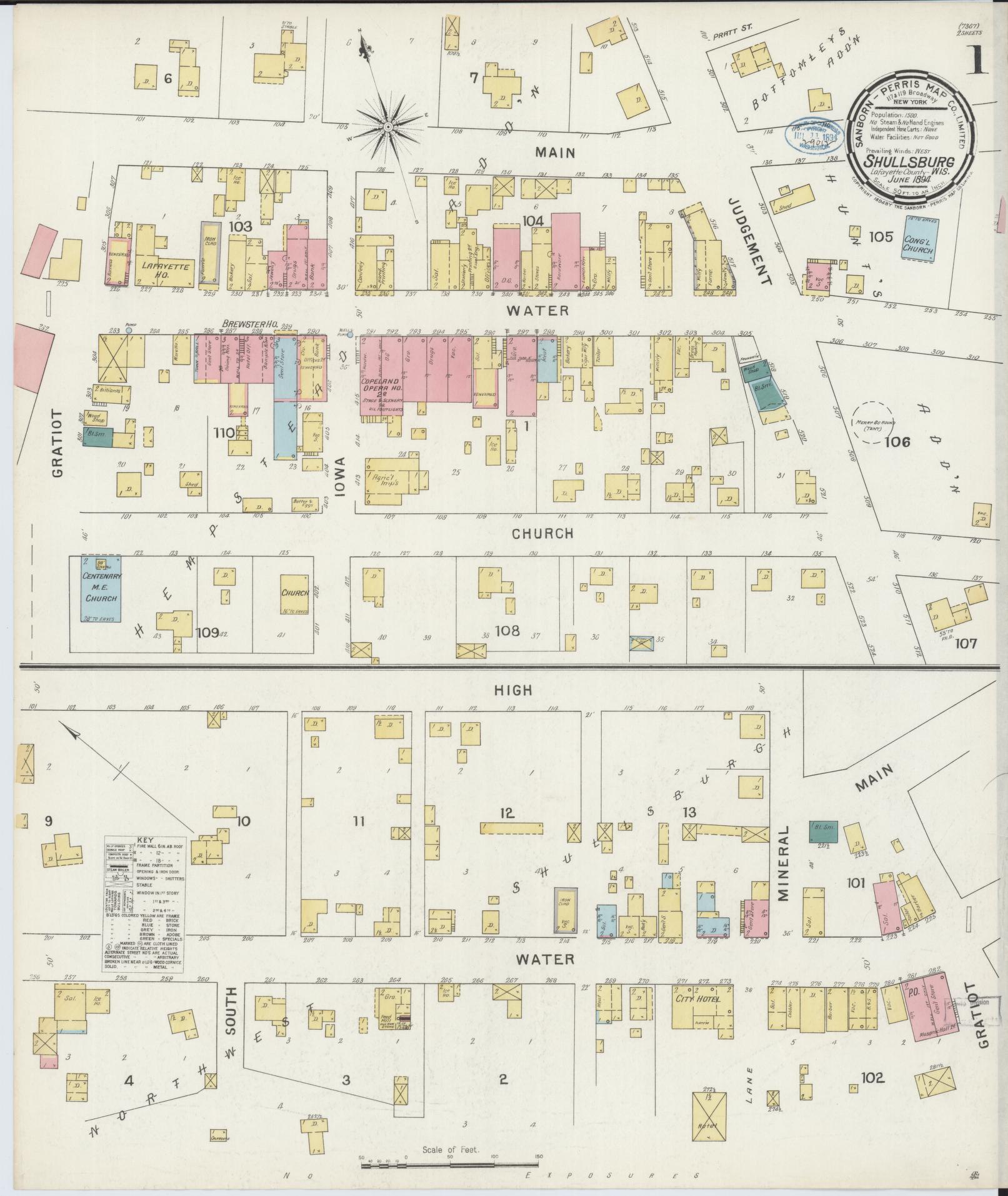 Sanborn Fire Insurance Map from Shullsburg, Lafayette County, Wisconsin (1894), Sheet #0001 - Complete Map Set gallery image, historic Sanborn map, vintage wall art, Wisconsin Wisconsin