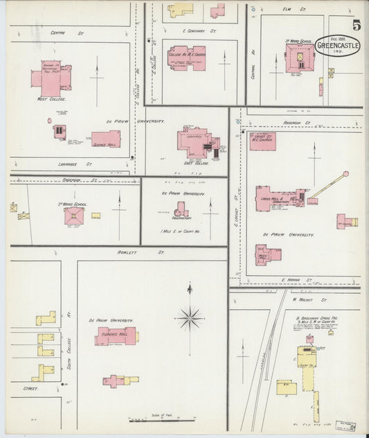 Sanborn Fire Insurance Map from Greencastle, Putnam County, Indiana (1892), Sheet #0005 - Historic Sanborn Fire Insurance Map Print, vintage old map wall art, antique decor, genealogy gift, Indiana Indiana map