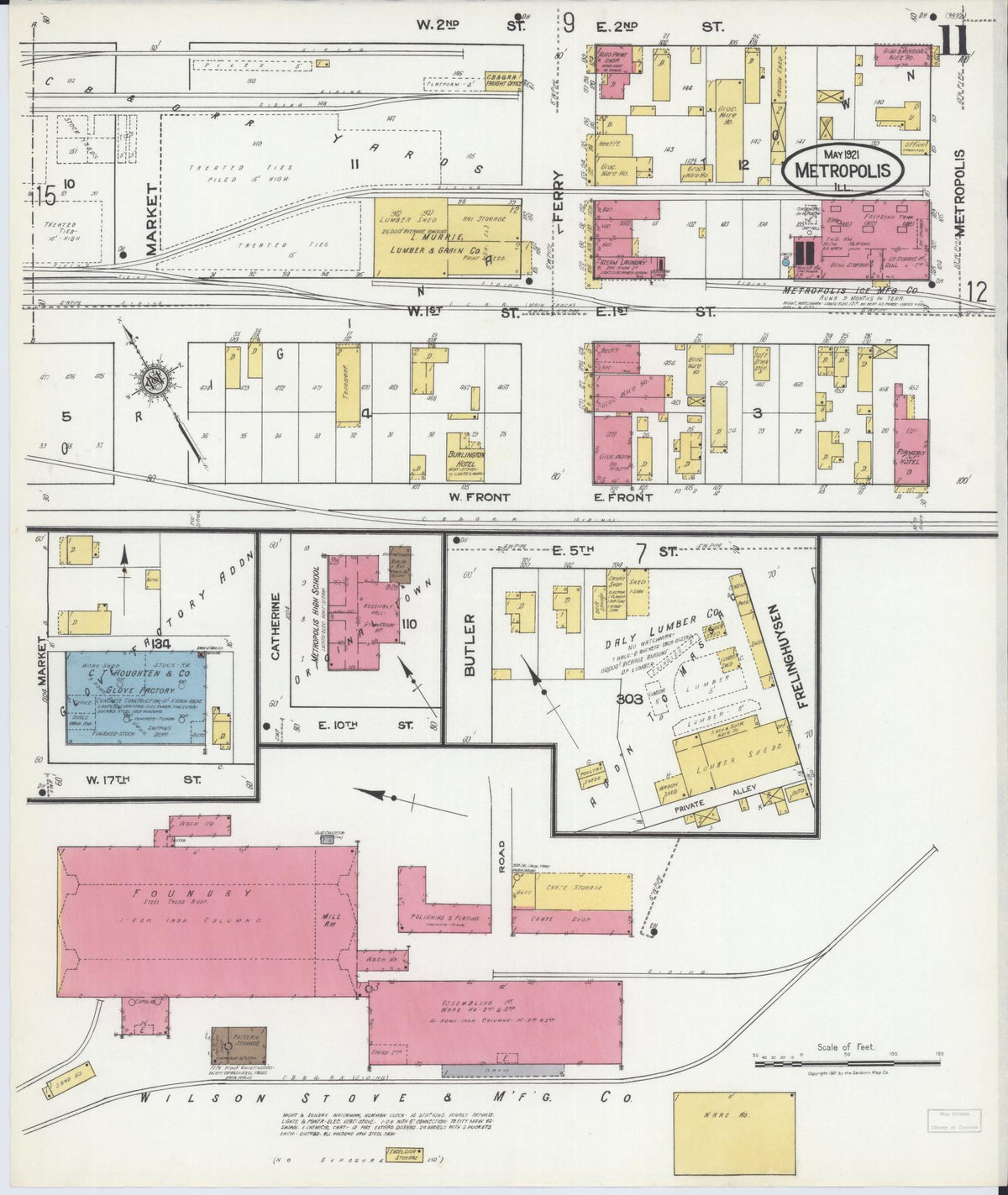 Sanborn Fire Insurance Map from Metropolis, Massac County, Illinois (1921), Sheet #0011 - Complete Map Set gallery image, historic Sanborn map, vintage wall art, Illinois Illinois