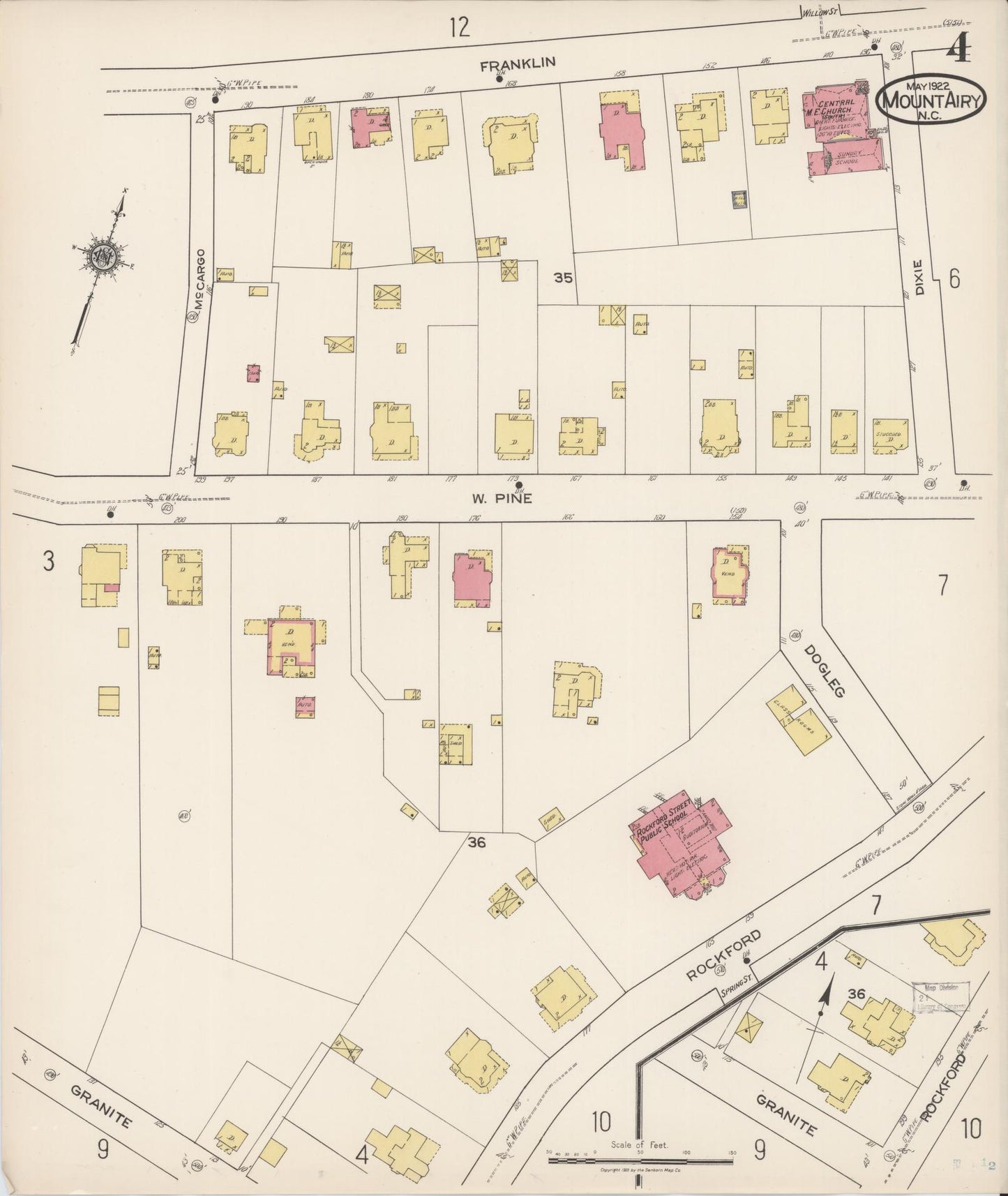 Sanborn Fire Insurance Map from Mount Airy, Surry County, North Carolina (1922), Sheet #0004 - Complete Map Set gallery image, historic Sanborn map, vintage wall art, North Carolina North Carolina