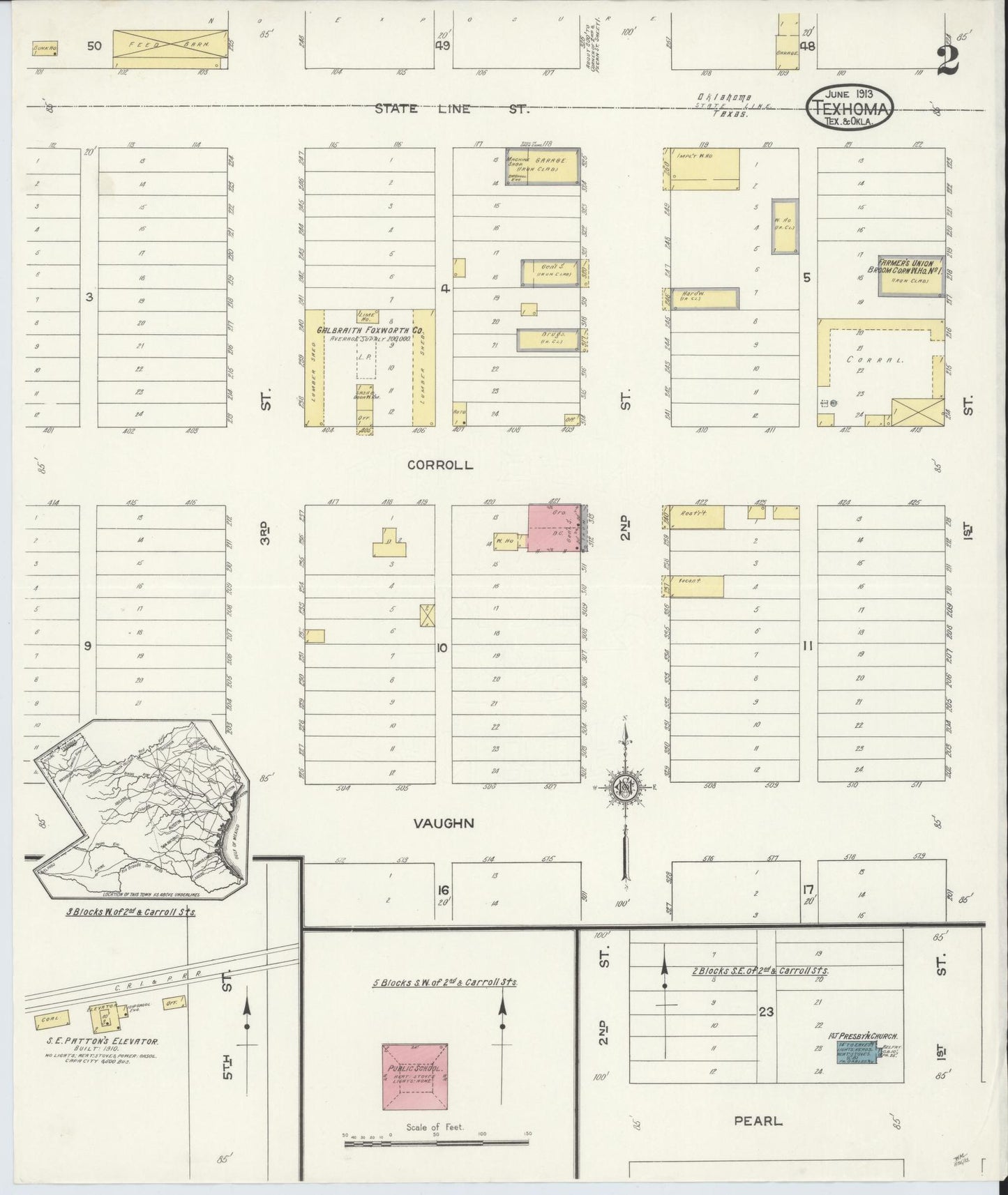 Sanborn Fire Insurance Map from Texhoma, Texas County, Oklahoma and Sherman County, Texas, Oklahoma (1913), Sheet #0002 - Historic Sanborn Fire Insurance Map Print, vintage old map wall art, antique decor, genealogy gift, Oklahoma Oklahoma map