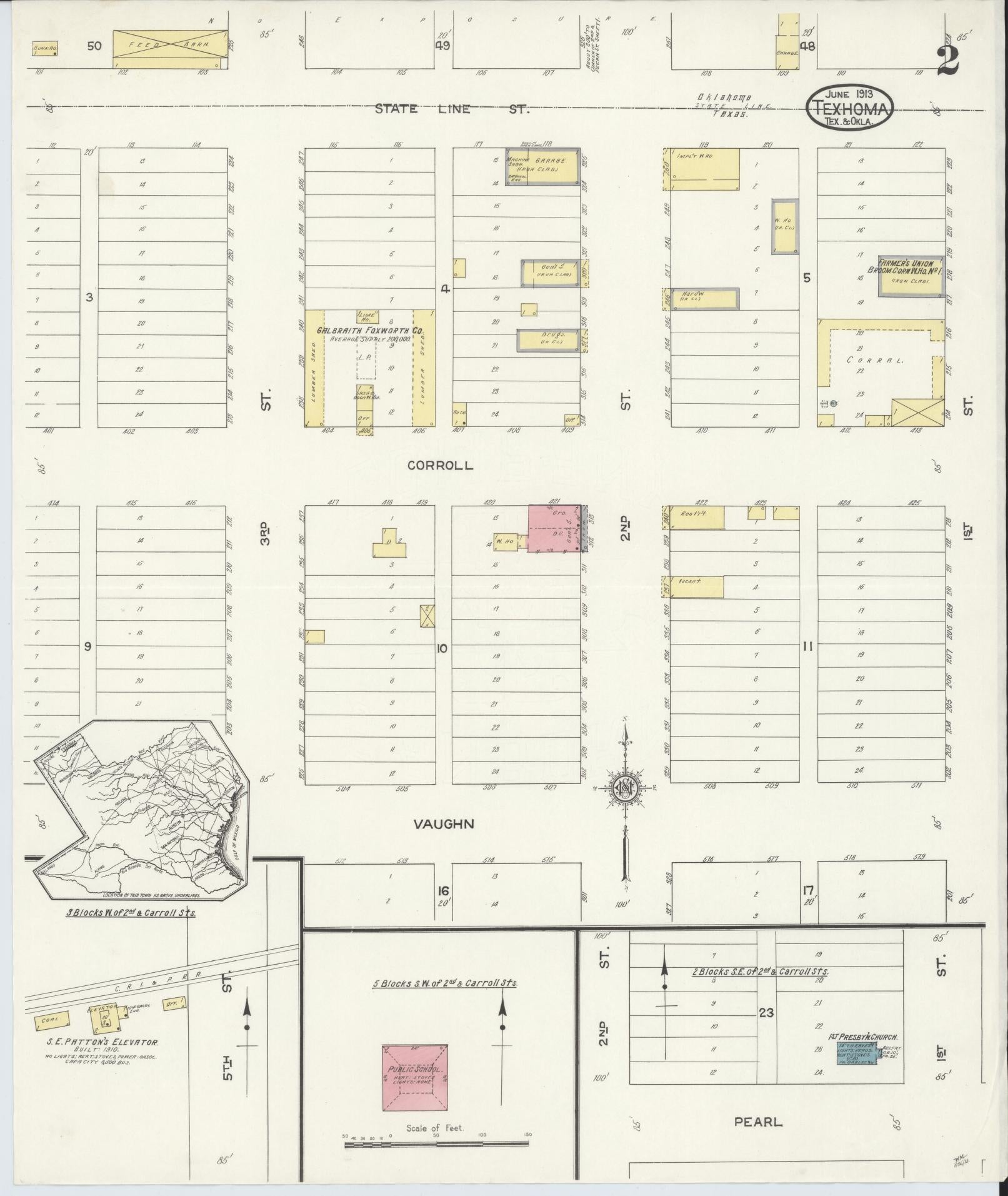 Sanborn Fire Insurance Map from Texhoma, Texas County, Oklahoma and Sherman County, Texas, Oklahoma (1913), Sheet #0002 - Historic Sanborn Fire Insurance Map Print, vintage old map wall art, antique decor, genealogy gift, Oklahoma Oklahoma map