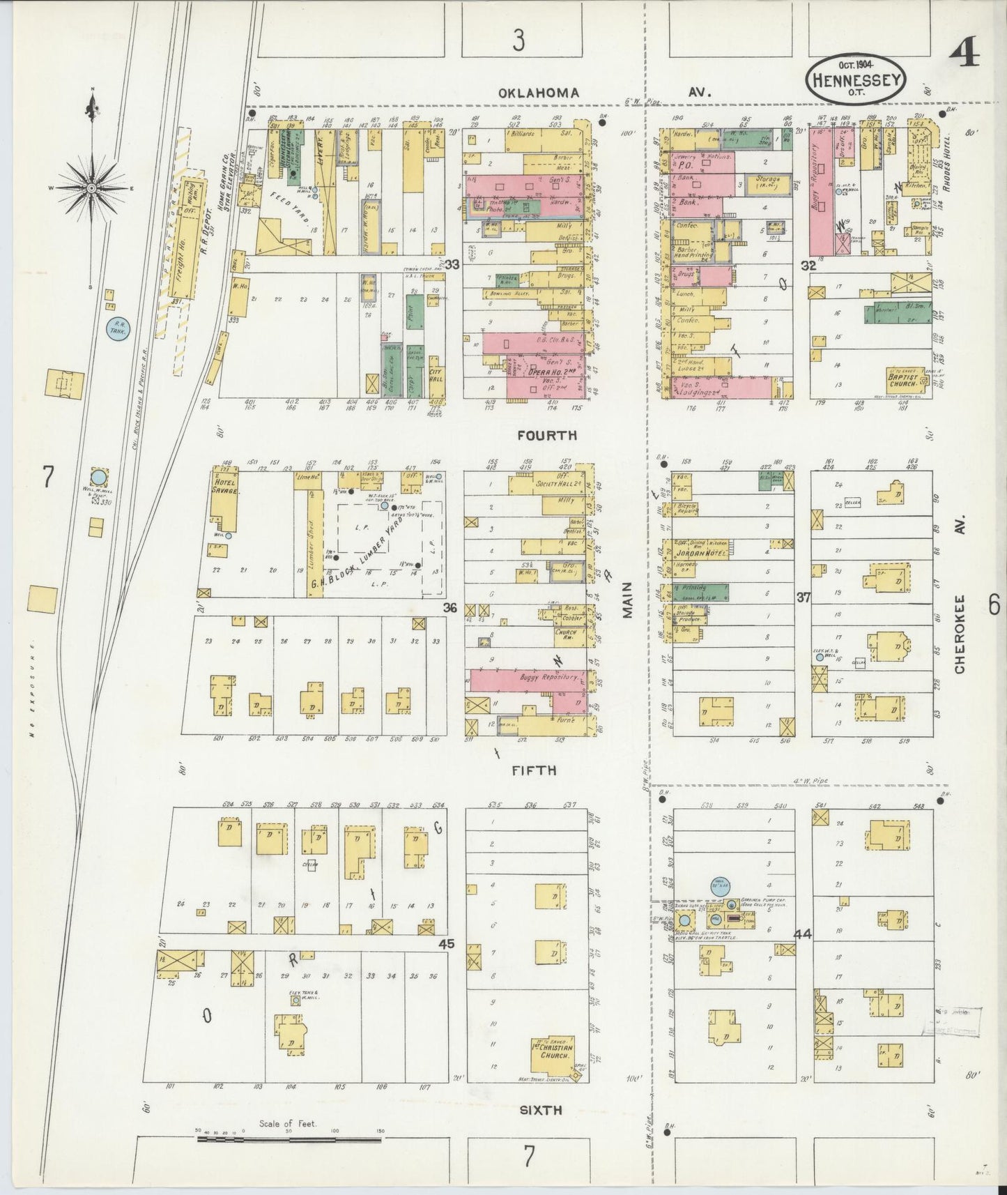 Sanborn Fire Insurance Map from Hennessey, Kingfisher County, Oklahoma (1904), Sheet #0004 - Complete Map Set gallery image, historic Sanborn map, vintage wall art, Oklahoma Oklahoma