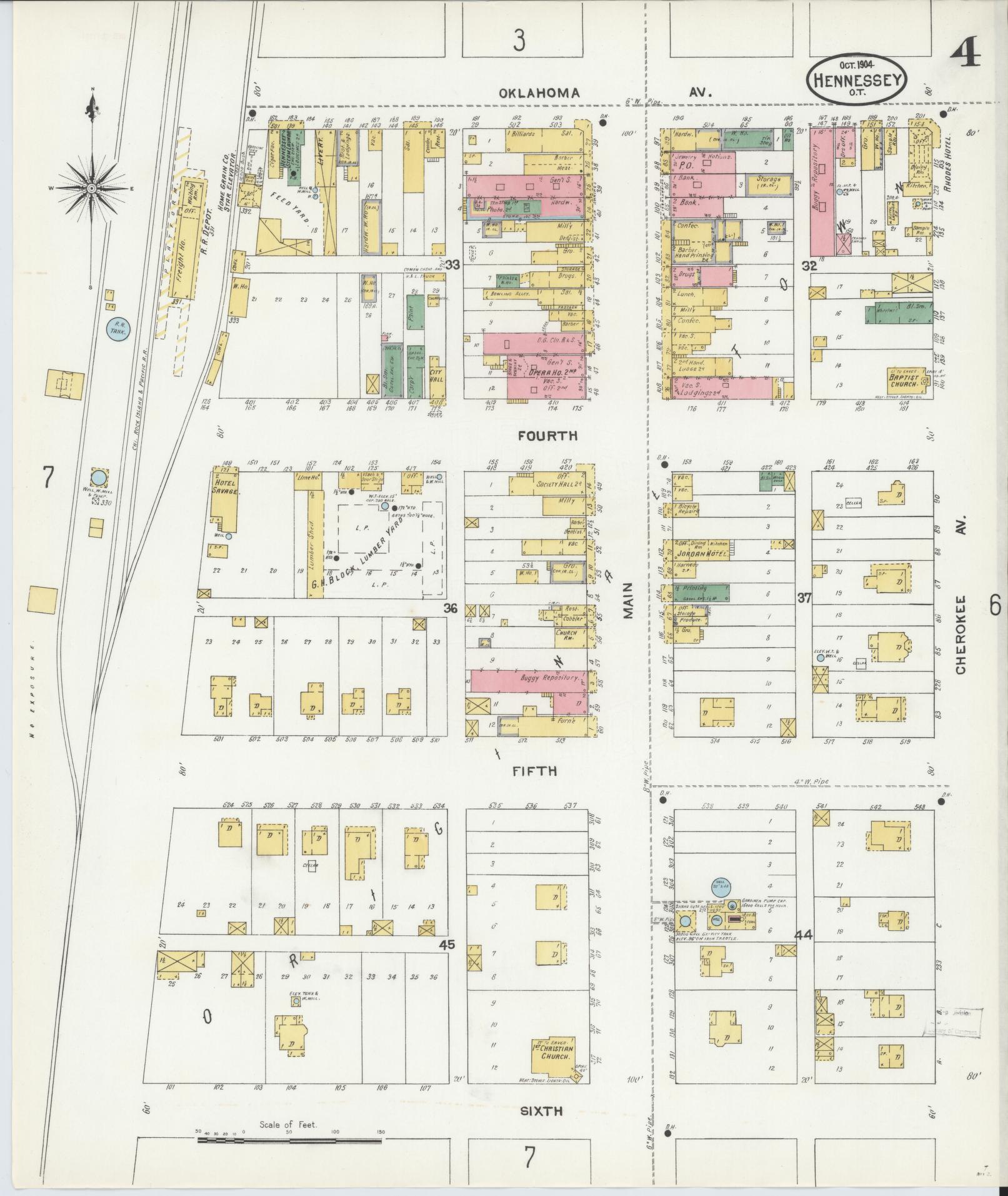 Sanborn Fire Insurance Map from Hennessey, Kingfisher County, Oklahoma (1904), Sheet #0004 - Complete Map Set gallery image, historic Sanborn map, vintage wall art, Oklahoma Oklahoma