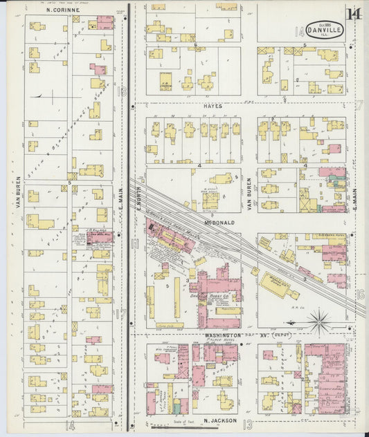 Sanborn Fire Insurance Map from Danville, Vermilion County, Illinois (1895), Sheet #0014 - Historic Sanborn Fire Insurance Map Print, vintage old map wall art, antique decor, genealogy gift, Illinois Illinois map