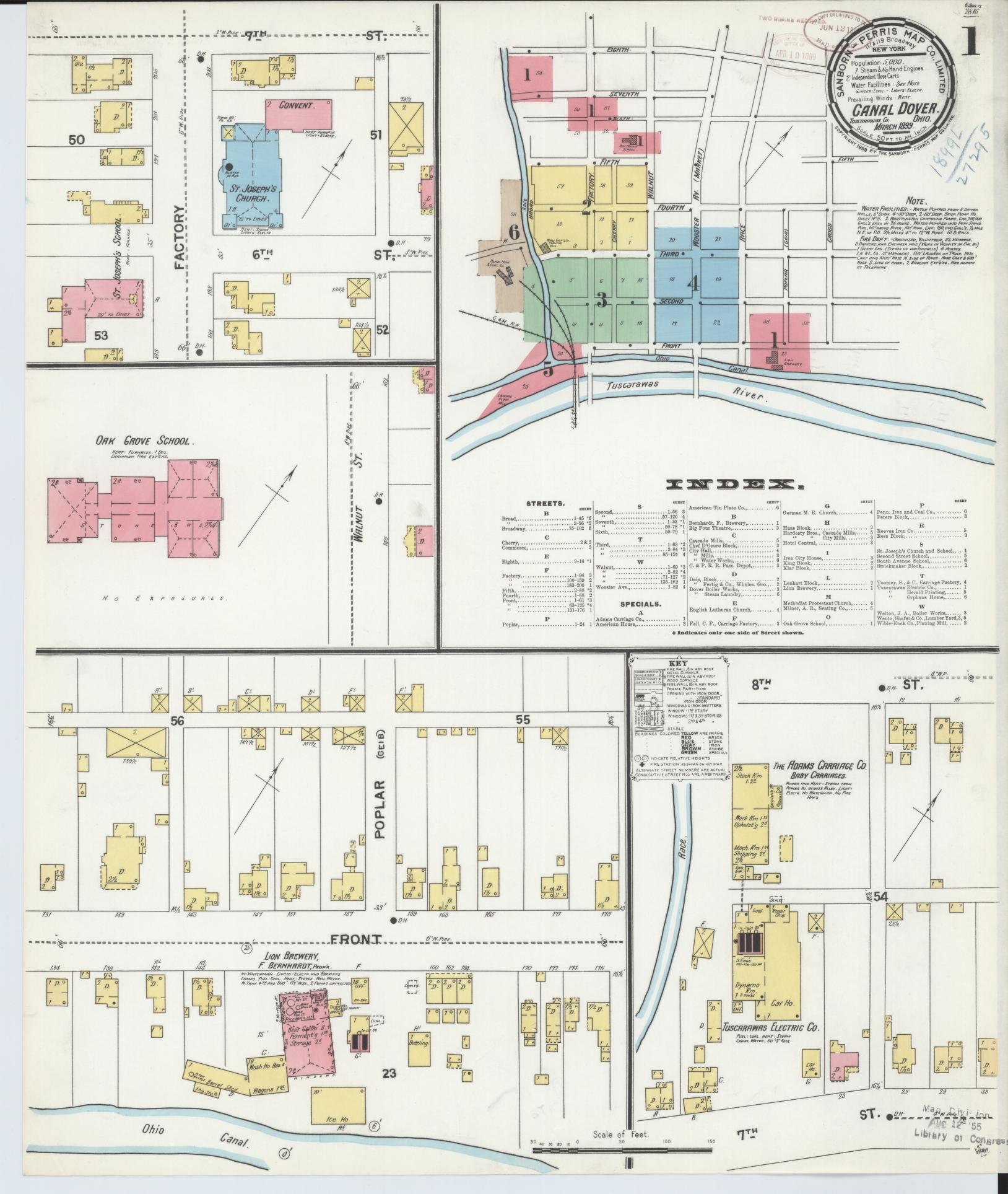 Sanborn Fire Insurance Map from Canal Dover, Tuscarawas County, Ohio (1899), Sheet #0001 - Historic Sanborn Fire Insurance Map Print, vintage old map wall art, antique decor, genealogy gift, Ohio Ohio map
