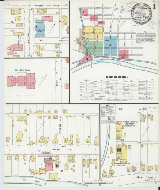 Sanborn Fire Insurance Map from Canal Dover, Tuscarawas County, Ohio (1899), Sheet #0001 - Historic Sanborn Fire Insurance Map Print, vintage old map wall art, antique decor, genealogy gift, Ohio Ohio map