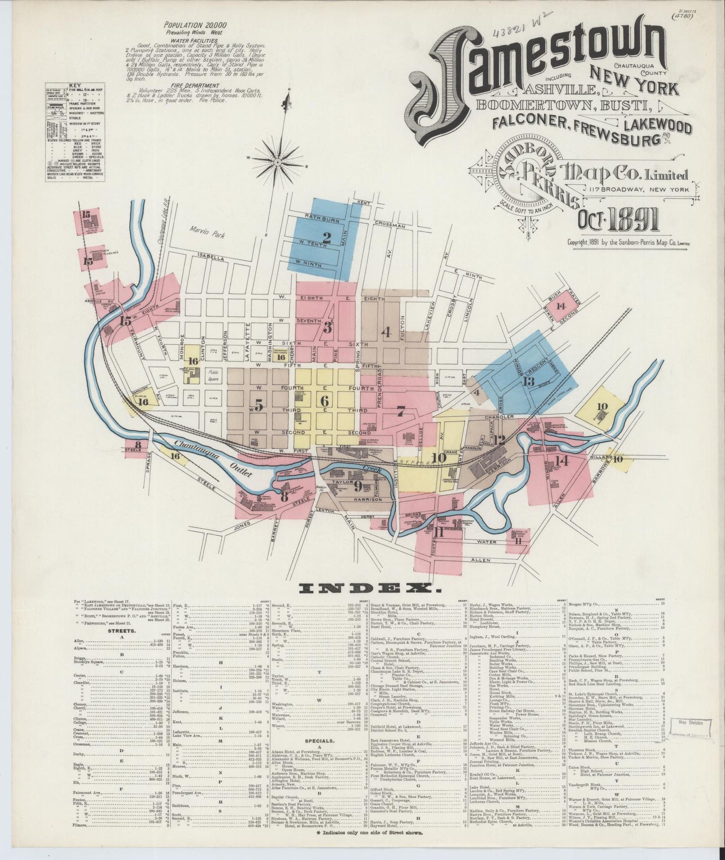 Sanborn Fire Insurance Map from Jamestown, Chautauqua County, New York. (1891) – Historic Sanborn Fire Insurance Map Print