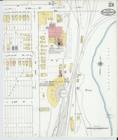 Sanborn Fire Insurance Map from Traverse City, Grand Traverse County, Michigan (1920), Sheet #0023 - Complete Map Set gallery image, historic Sanborn map, vintage wall art, Michigan Michigan