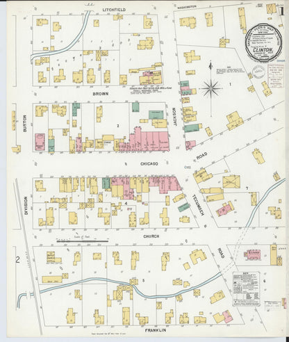 Sanborn Fire Insurance Map from Clinton, Lenawee County, Michigan (1900), Sheet #0001 - Complete Map Set gallery image, historic Sanborn map, vintage wall art, Michigan Michigan