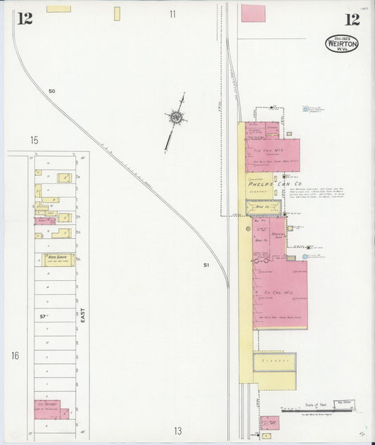 Sanborn Fire Insurance Map from Weirton, Hancock County, West Virginia (1923), Sheet #0012 - Historic Sanborn Fire Insurance Map Print, vintage old map wall art, antique decor, genealogy gift, West Virginia West Virginia map
