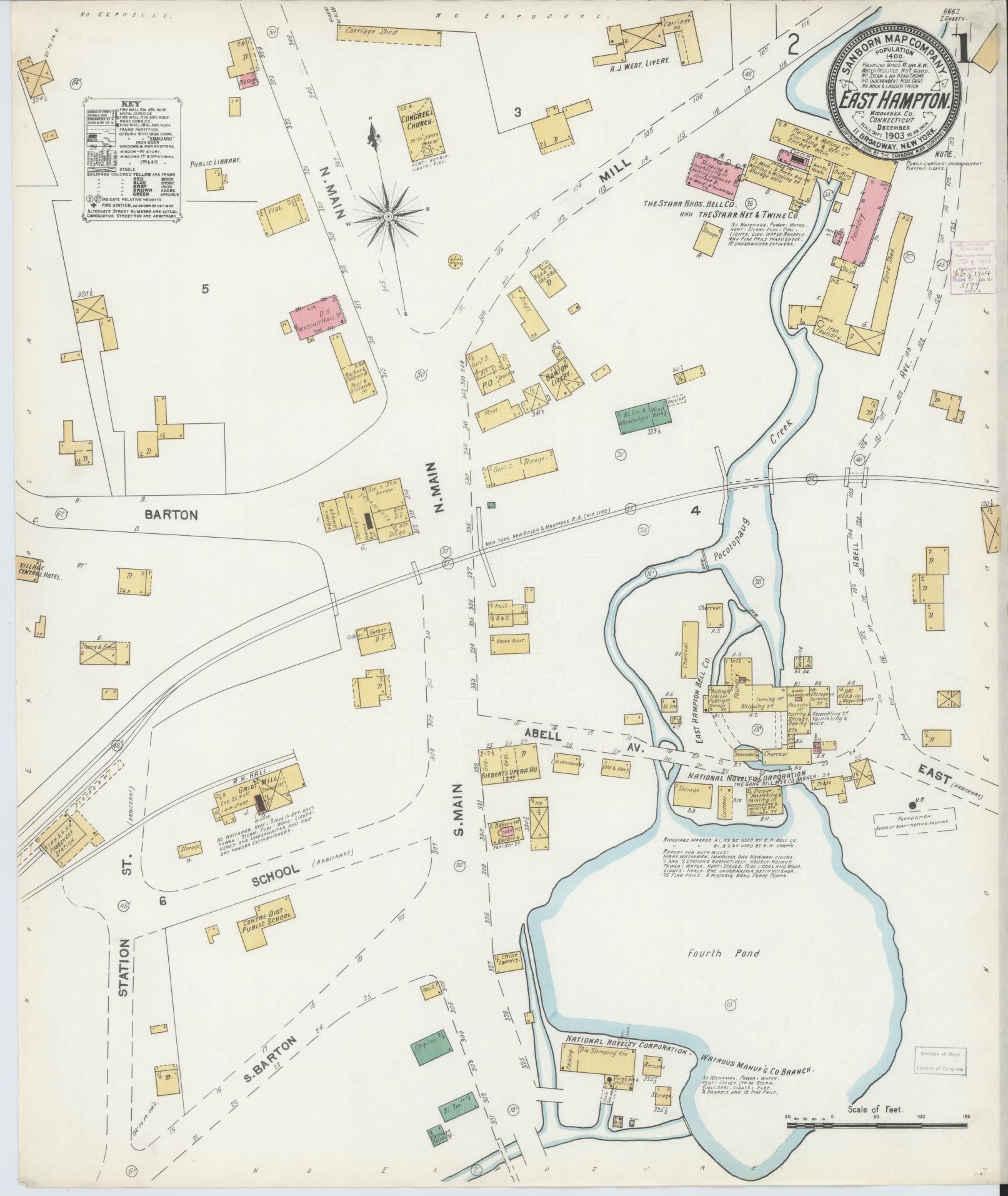 Sanborn Fire Insurance Map from East Hampton, Middlesex County, Connecticut (1903), Sheet #0001 - Historic Sanborn Fire Insurance Map Print, vintage old map wall art, antique decor, genealogy gift, Connecticut Connecticut map