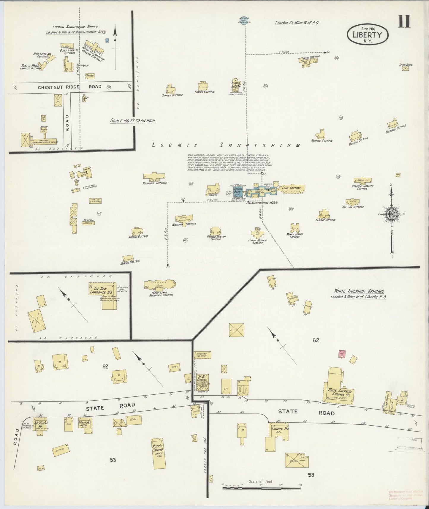 Sanborn Fire Insurance Map from Liberty, Sullivan County, New York (1916), Sheet #0011 - Historic Sanborn Fire Insurance Map Print, vintage old map wall art, antique decor, genealogy gift, New York New York map