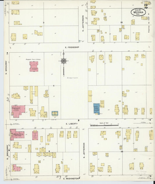 Sanborn Fire Insurance Map from Medina, Medina County, Ohio (1911), Sheet #0002 - Historic Sanborn Fire Insurance Map Print, vintage old map wall art, antique decor, genealogy gift, Ohio Ohio map