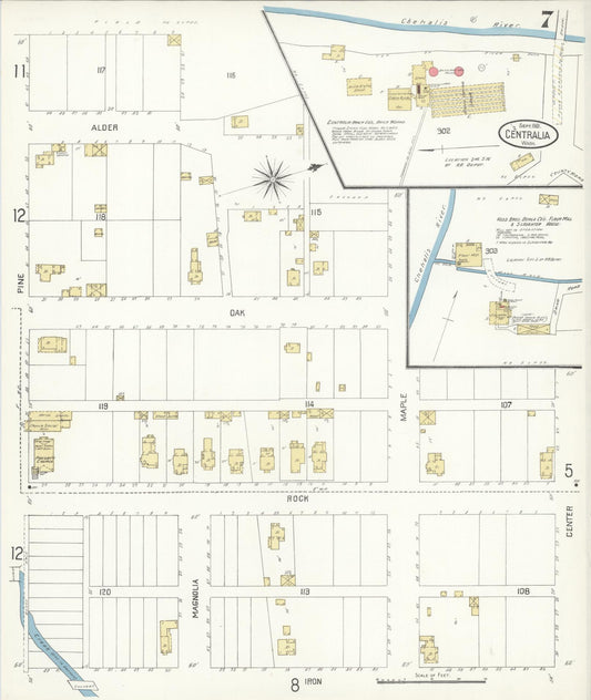 Sanborn Fire Insurance Map from Centralia, Lewis County, Washington (1901), Sheet #0007 - Historic Sanborn Fire Insurance Map Print, vintage old map wall art, antique decor, genealogy gift, Washington Washington map