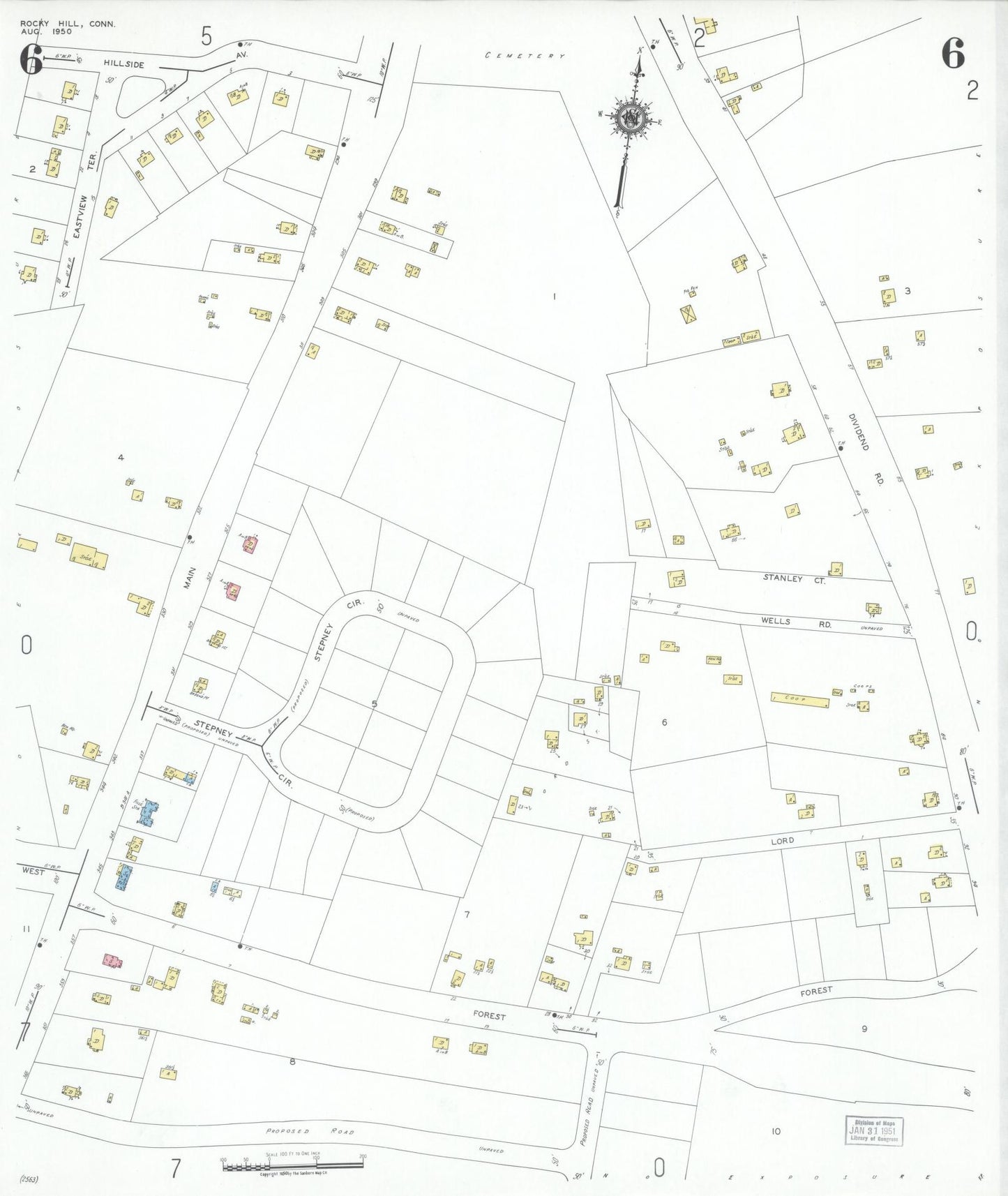 Sanborn Fire Insurance Map from Rocky Hill, Hartford County, Connecticut (1950), Sheet #0006 - Complete Map Set gallery image, historic Sanborn map, vintage wall art, Connecticut Connecticut