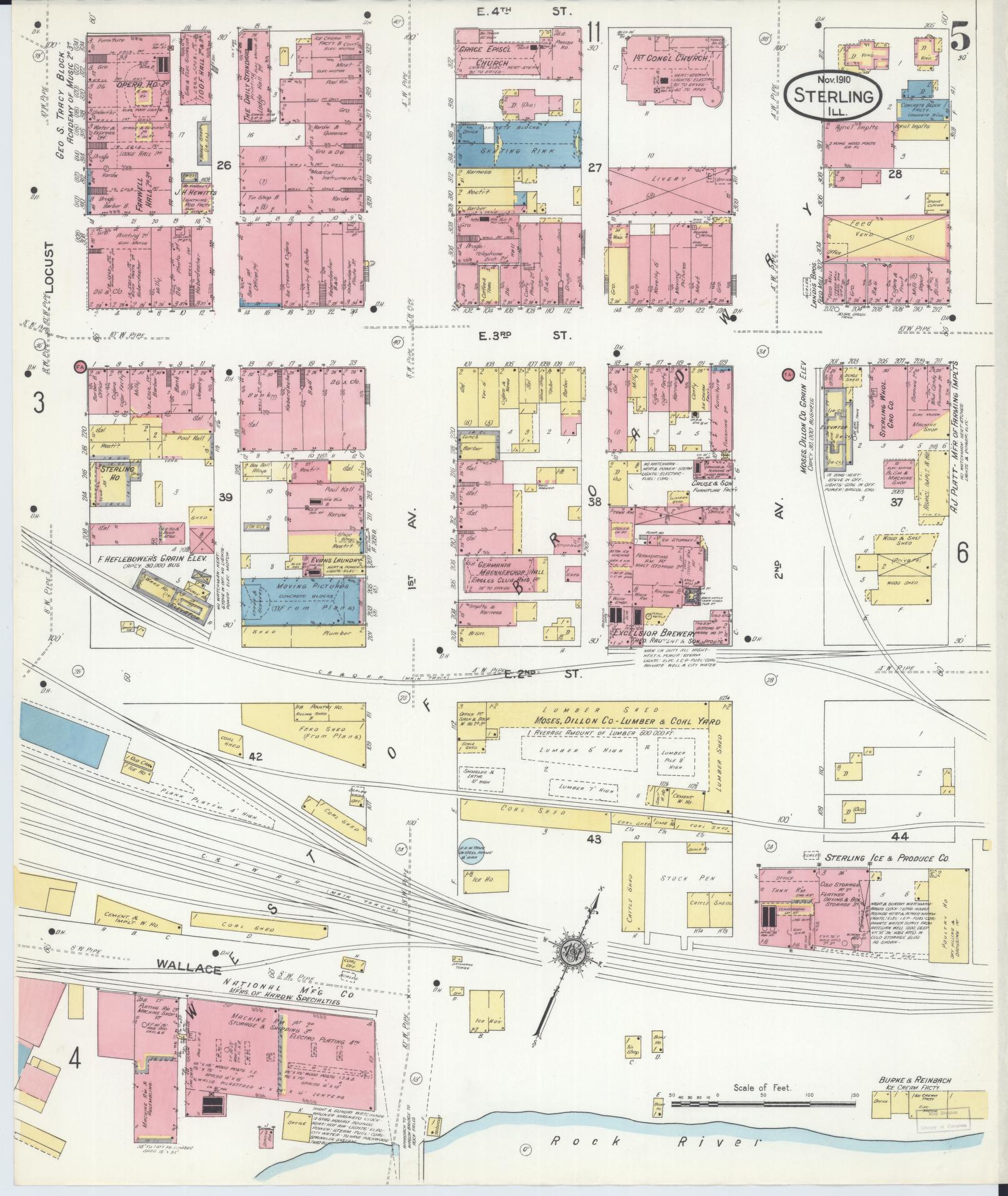 Sanborn Fire Insurance Map from Sterling, Whiteside County, Illinois (1910), Sheet #0005 - Historic Sanborn Fire Insurance Map Print, vintage old map wall art, antique decor, genealogy gift, Illinois Illinois map