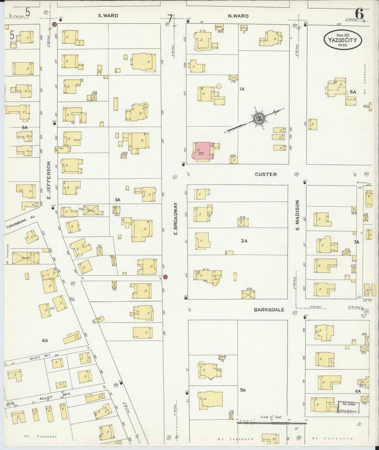 Sanborn Fire Insurance Map from Yazoo City, Yazoo County, Mississippi (1911), Sheet #0006 - Complete Map Set gallery image, historic Sanborn map, vintage wall art, Mississippi Mississippi