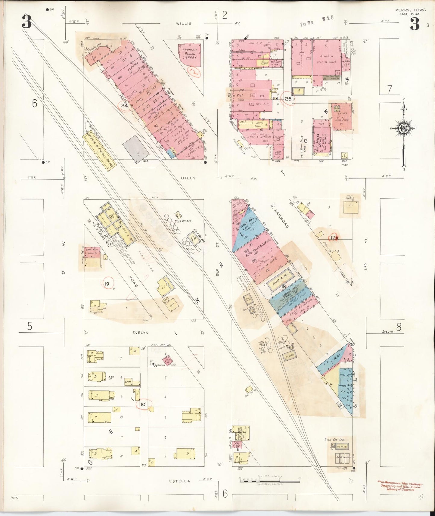 Sanborn Fire Insurance Map from Perry, Dallas County, Iowa (1947), Sheet #0003 - Historic Sanborn Fire Insurance Map Print, vintage old map wall art