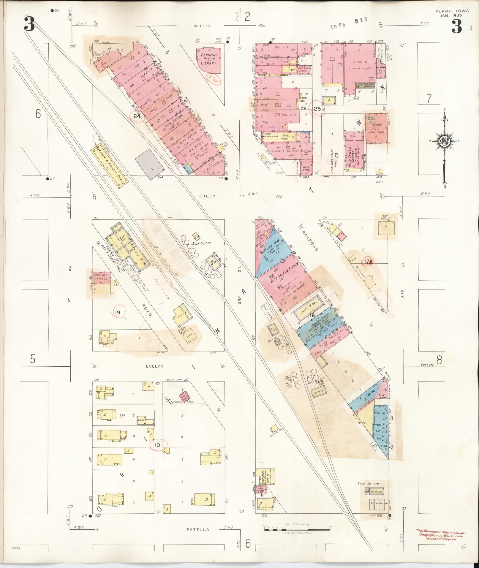 Sanborn Fire Insurance Map from Perry, Dallas County, Iowa (1947), Sheet #0003 - Historic Sanborn Fire Insurance Map Print, vintage old map wall art