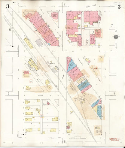 Sanborn Fire Insurance Map from Perry, Dallas County, Iowa (1947), Sheet #0003 - Historic Sanborn Fire Insurance Map Print, vintage old map wall art