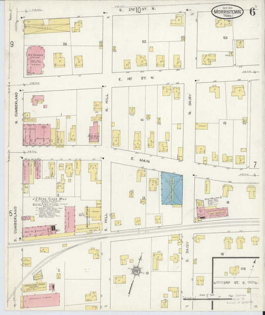 Sanborn Fire Insurance Map from Morristown, Hamblen County, Tennessee (1913), Sheet #0006 - Historic Sanborn Fire Insurance Map Print, vintage old map wall art, antique decor, genealogy gift, Tennessee Tennessee map