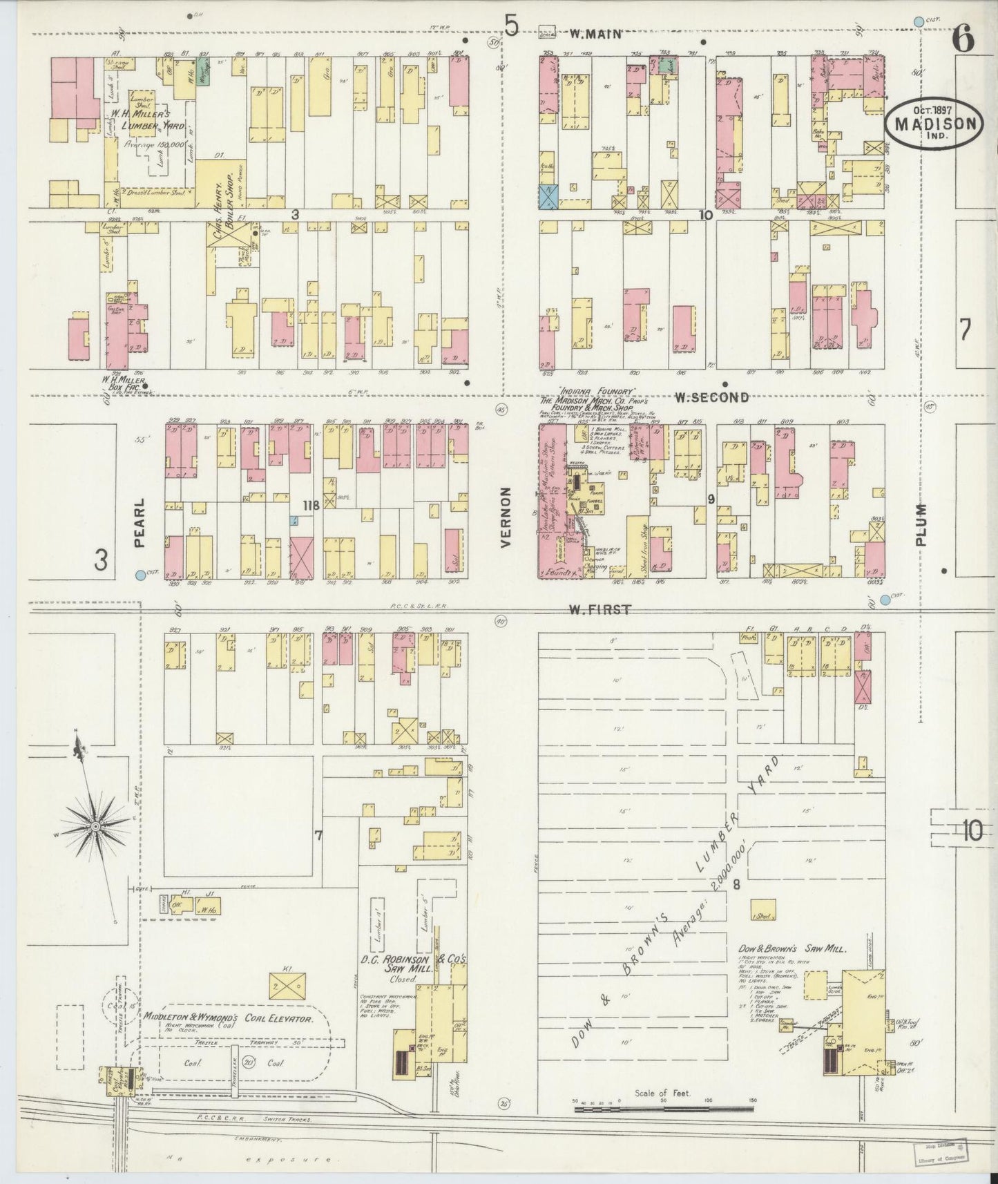 Sanborn Fire Insurance Map from Madison, Jefferson County, Indiana (1897), Sheet #0006 - Historic Sanborn Fire Insurance Map Print, vintage old map wall art, antique decor, genealogy gift, Indiana Indiana map