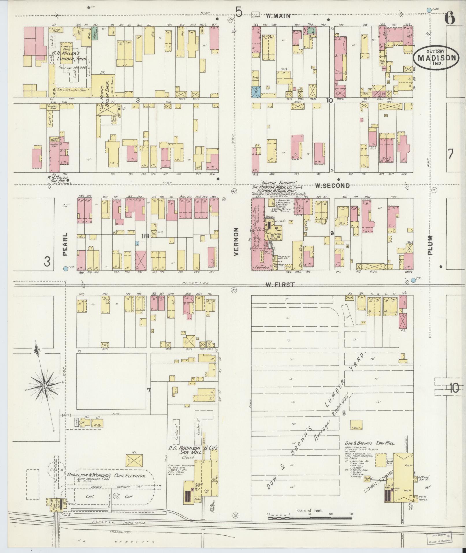 Sanborn Fire Insurance Map from Madison, Jefferson County, Indiana (1897), Sheet #0006 - Historic Sanborn Fire Insurance Map Print, vintage old map wall art, antique decor, genealogy gift, Indiana Indiana map