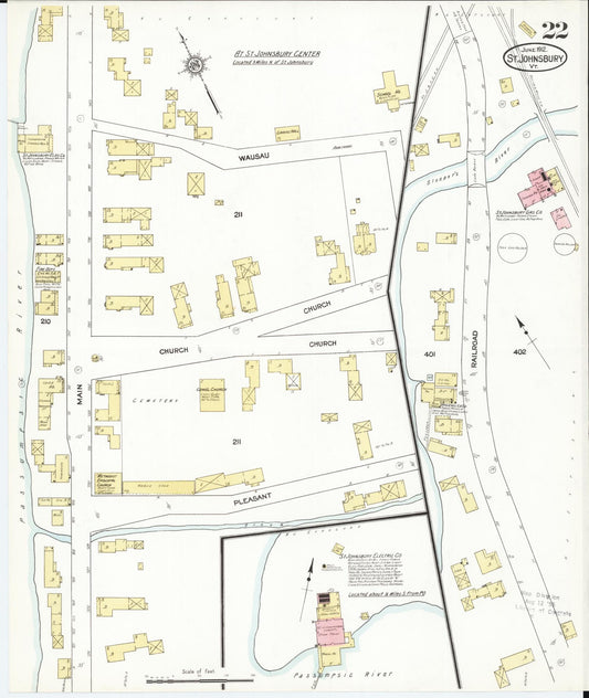 Sanborn Fire Insurance Map from Saint Johnsbury, Caledonia County, Vermont (1912), Sheet #0022 - Historic Sanborn Fire Insurance Map Print, vintage old map wall art, antique decor, genealogy gift, Vermont Vermont map