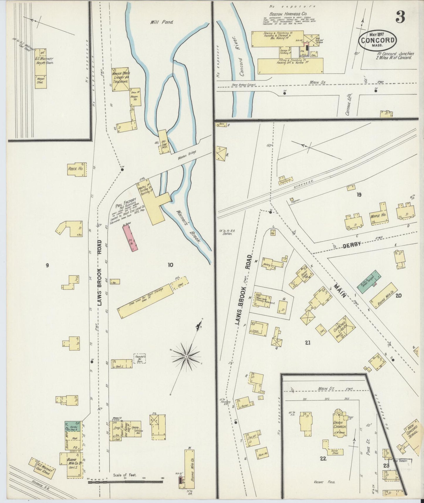 Sanborn Fire Insurance Map from Concord, Middlesex County, Massachusetts (1897), Sheet #0003 - Complete Map Set gallery image, historic Sanborn map, vintage wall art, Massachusetts Massachusetts