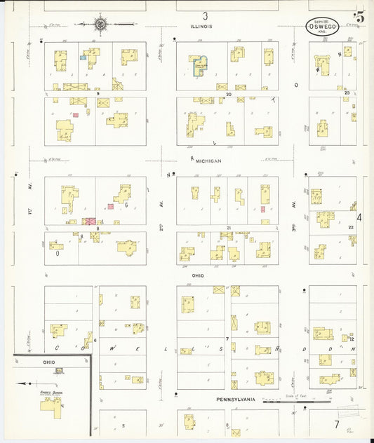 Sanborn Fire Insurance Map from Oswego, Labette County, Kansas (1911), Sheet #0005 - Historic Sanborn Fire Insurance Map Print, vintage old map wall art, antique decor, genealogy gift, Kansas Kansas map