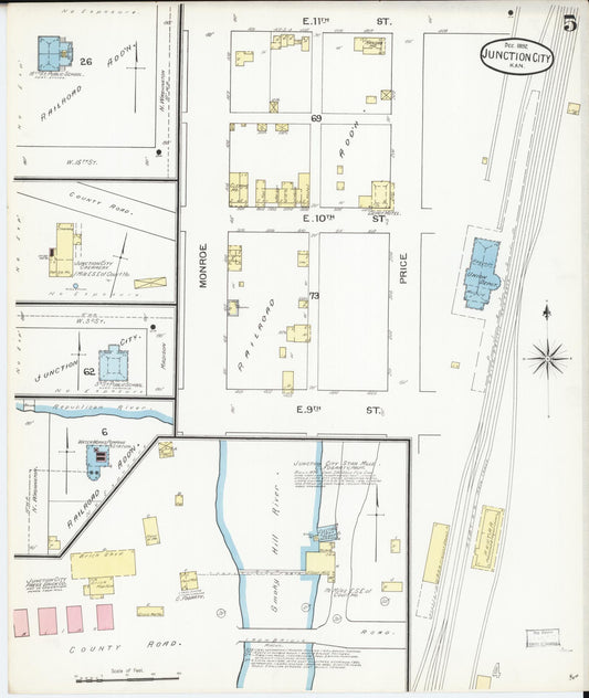 Sanborn Fire Insurance Map from Junction City, Geary County, Kansas (1892), Sheet #0005 - Historic Sanborn Fire Insurance Map Print, vintage old map wall art, antique decor, genealogy gift, Kansas Kansas map