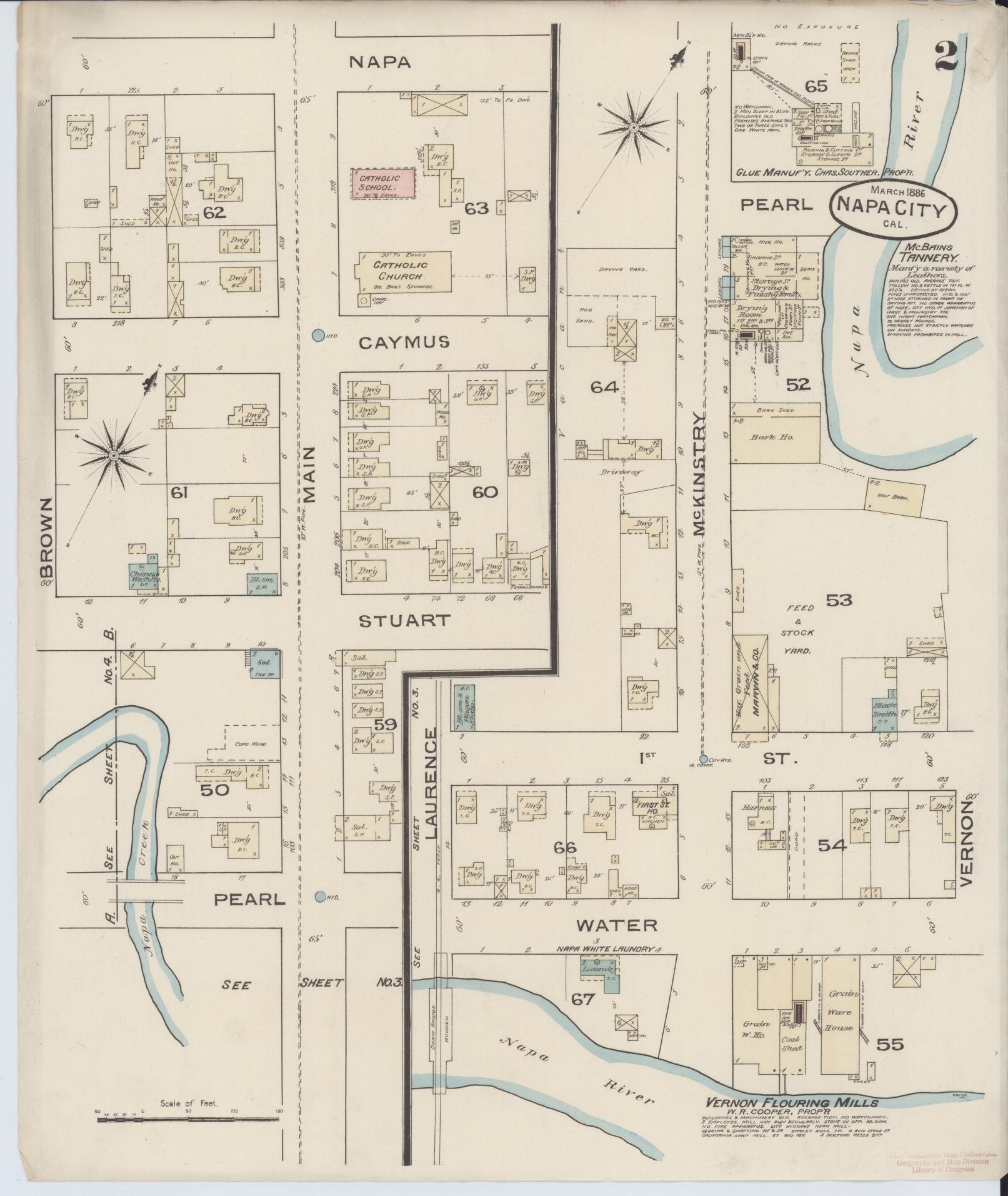 Sanborn Fire Insurance Map from Napa, Napa County, California (1886), Sheet #0002 - Complete Map Set gallery image, historic Sanborn map, vintage wall art, California California