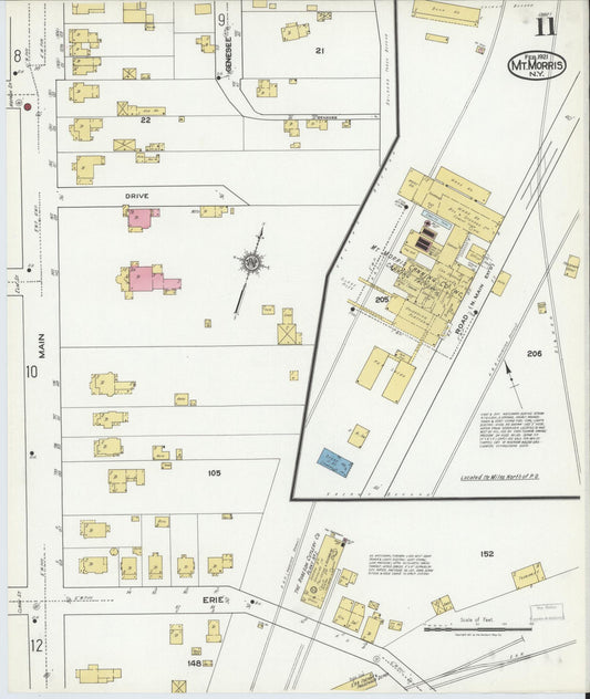 Sanborn Fire Insurance Map from Mount Morris, Livingston County, New York (1921), Sheet #0011 - Historic Sanborn Fire Insurance Map Print, vintage old map wall art, antique decor, genealogy gift, New York New York map