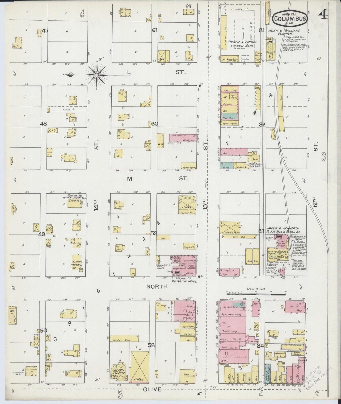 Sanborn Fire Insurance Map from Columbus, Platte County, Nebraska (1893), Sheet #0004 - Complete Map Set gallery image, historic Sanborn map, vintage wall art, Nebraska Nebraska