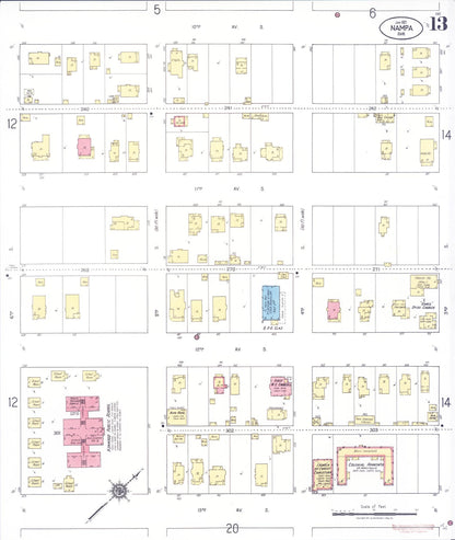 Sanborn Fire Insurance Map from Nampa, Canyon County, Idaho (1921), Sheet #0013 - Complete Map Set gallery image, historic Sanborn map, vintage wall art, Idaho Idaho