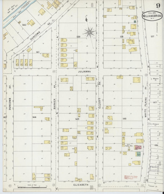 Sanborn Fire Insurance Map from Williamsbridge, Westchester County, New York (1895), Sheet #0009 - Historic Sanborn Fire Insurance Map Print, vintage old map wall art, antique decor, genealogy gift, New York New York map